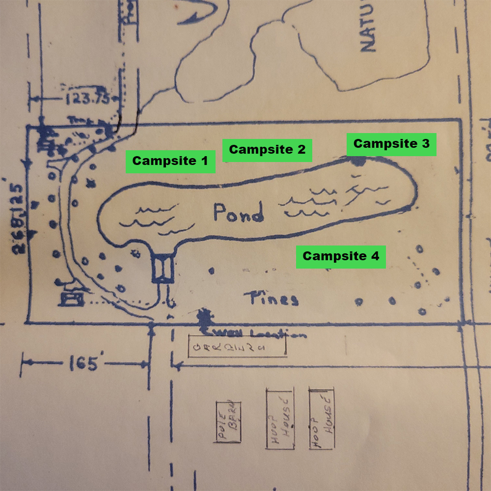 Map with campsites labeled